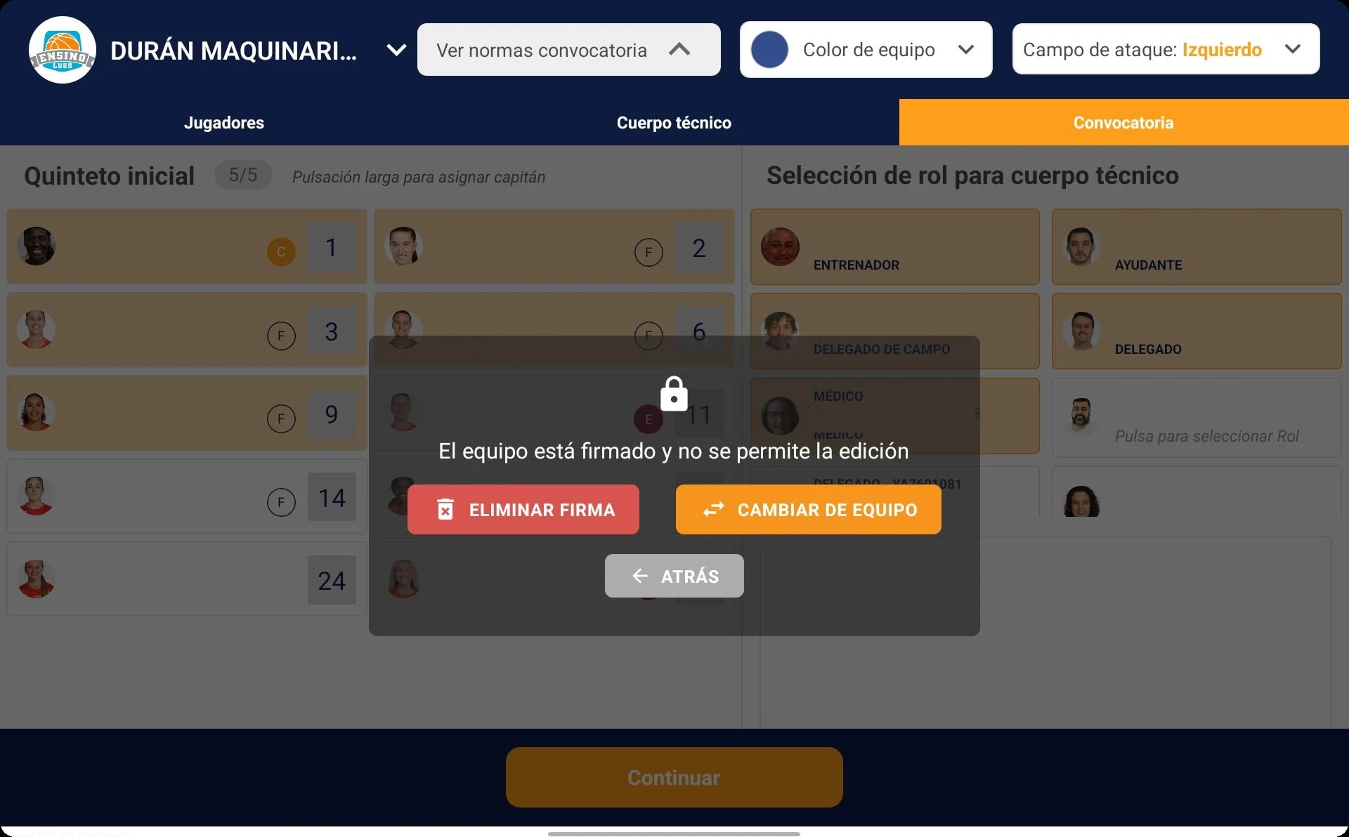 Captura de pantalla: Firma: equipo firmado en Acta Digital
