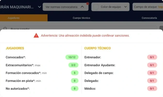 Captura de pantalla: Normas de convocatoria en Acta Digital