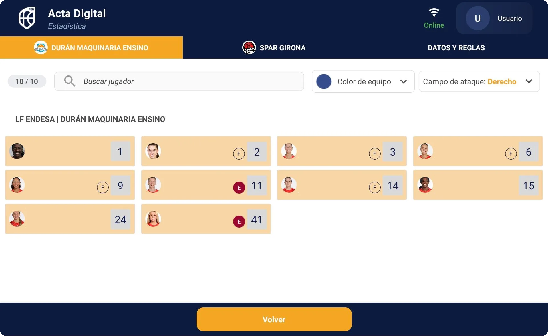 Captura de pantalla: Editar partido en Acta Digital