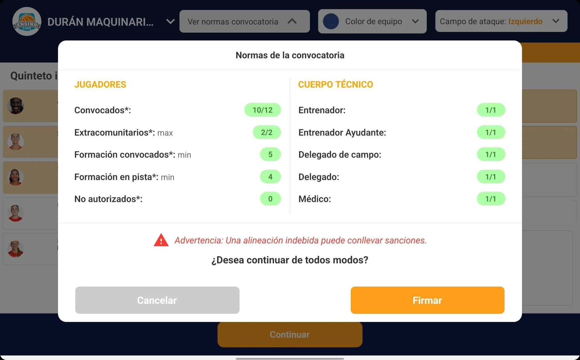 Captura de pantalla: Firma del acta en Acta Digital