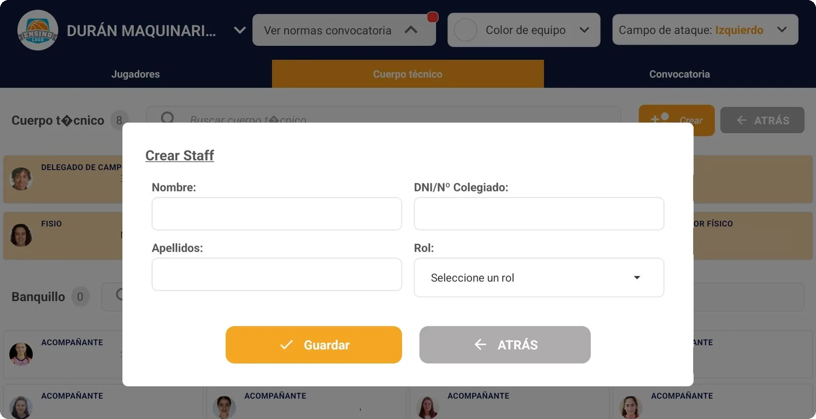 Captura de pantalla: Crear miembro del cuerpo técnico en Acta Digital