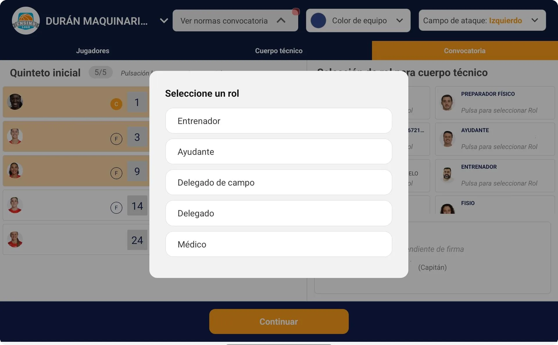 Captura de pantalla: Convocatoria: asignación de rol en Acta Digital